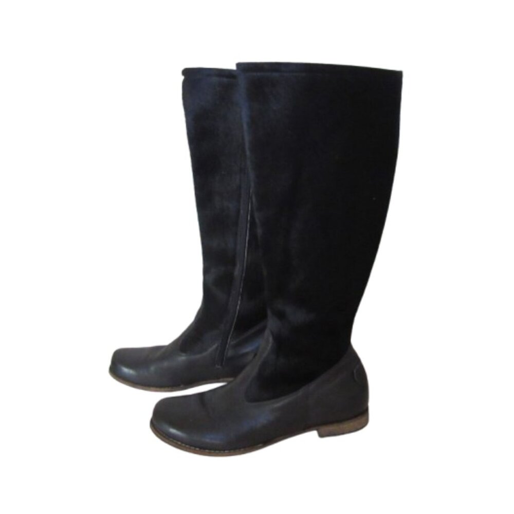 Think! Wechsel Fussbet Black Leather Pony Hair Side Zip Low Heel Boots Size 37/7